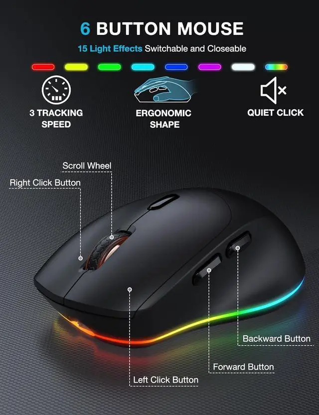 Alt view image 5 of 7 - Wireless Keyboard and Mouse Combo, 9 Backlit Effects, Large Print, Wrist Rest, Phone Holder, 2.4G Lag-Free Ergonomic Keyboards, Rechargeable Easy to See Cordless Set for Computer, Laptop, PC,Black