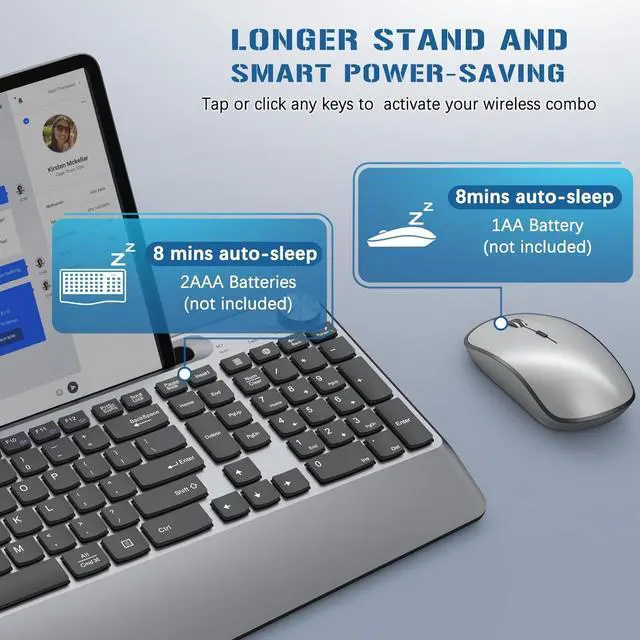 Alt view image 4 of 7 - Wireless Keyboard and Mouse, Ergonomic Wireless Keyboard with Wrist Rest and Phone Holder, Quiet Mouse for Computer Mac PC Laptop-Black Grey