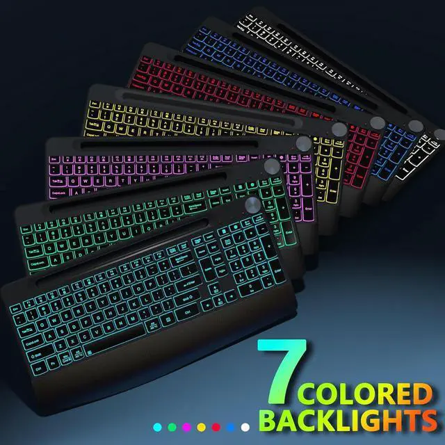 Alt view image 2 of 7 - Ergonomic Wireless Backlit Keyboard with Phone Holder,Rechargeable Wireless Keyboard Mouse Combo with Light Up Keys for for Laptop, PC, Mac, Windows-Grey Black