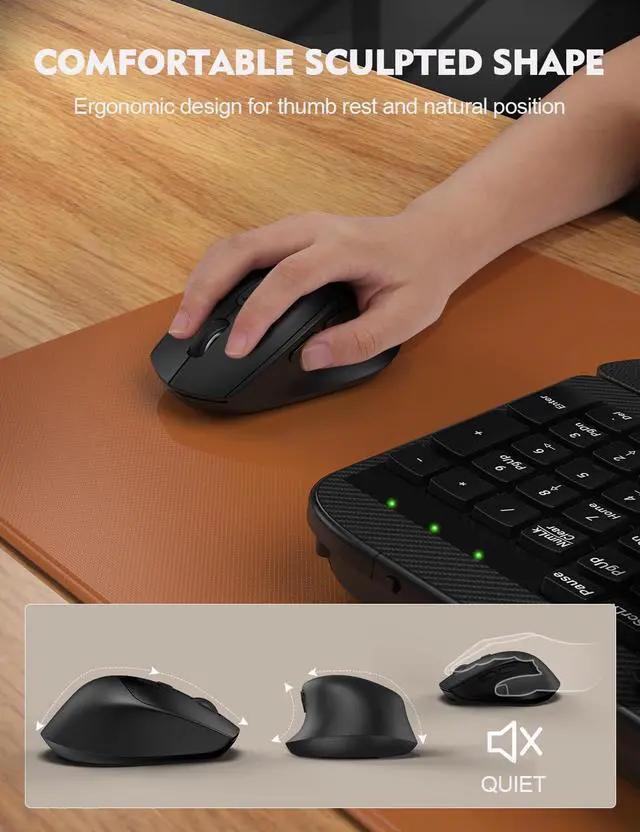 Alt view image 7 of 7 - Wireless Keyboard and Mouse Combo, Wave Keys Full-Sized Ergonomic Keyboard with Cushioned Plam Rest, Phone Holder, Comfortable Natural Typing, 2.4G Cordless Set for Computer, Laptop, PC, Mac, Windows