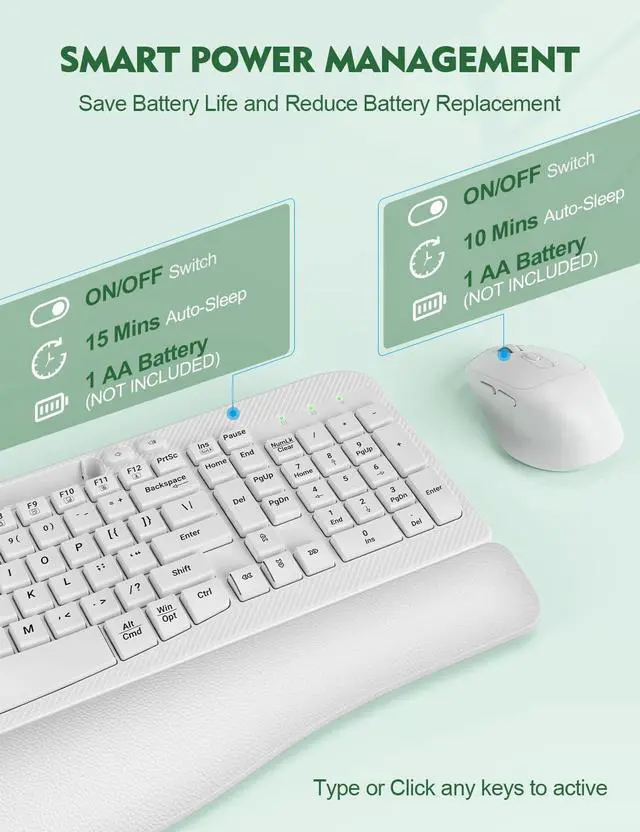 Alt view image 7 of 7 - Wireless Keyboard and Mouse Combo, Wave Keys Full-Sized Ergonomic Keyboard with Cushioned Plam Rest, Phone Holder, Comfortable Natural Typing, 2.4G Cordless Set for Computer, Laptop, PC, Mac, Windows