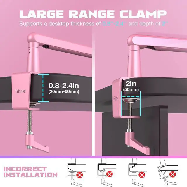 Alt view image 5 of 7 - Low Profile Boom Arm Mic Stand, Microphone Stand with Cable Management Channel, Desk Clamp, Screw Adapter for Streaming Podcast Recording, Adjustable Metal Mic Boom Arm Pink-BM88P