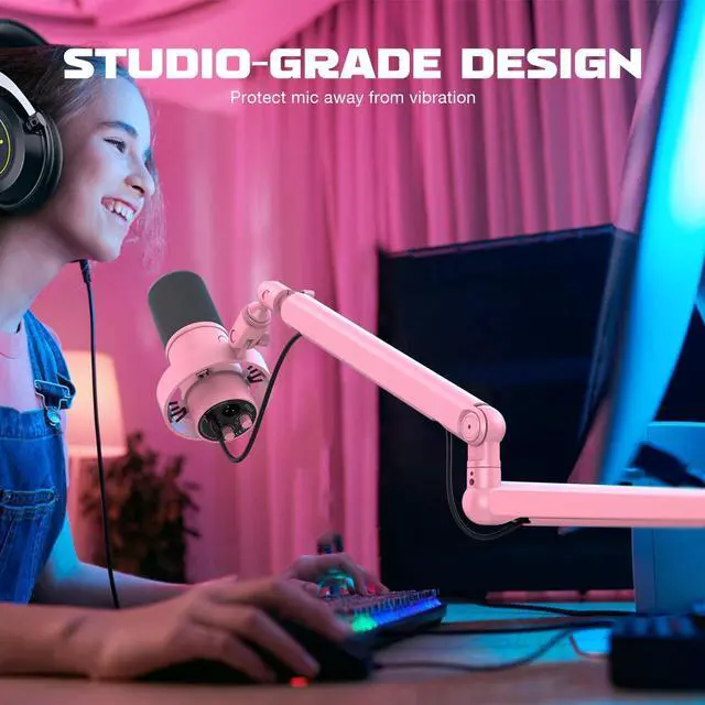 Alt view image 7 of 7 - Low Profile Boom Arm Mic Stand, Microphone Stand with Cable Management Channel, Desk Clamp, Screw Adapter for Streaming Podcast Recording, Adjustable Metal Mic Boom Arm Pink-BM88P