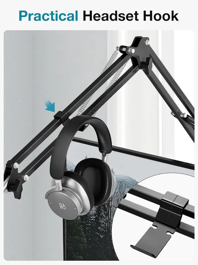 Alt view image 6 of 7 - Desk Mic Stand, 360° Rotatable Overhead Mic Boom Arm Microphone Stands High Riser for Blue Yeti Snowball HyperX QuadCast SoloCast Fifine Shure SM7B and Other Mics