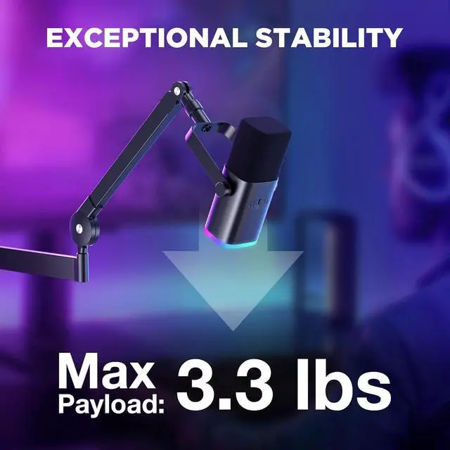 Alt view image 4 of 7 - Low Profile Mic Arm, 360° Rotatable Microphone Boom Arm Mic Stand for Fifine AM8 K669B Blue Yeti HyperX QuadCast SoloCast AT2020, with Mic Clip 3/8" to 5/8", 3/8" to 1/4" Adapter, Black