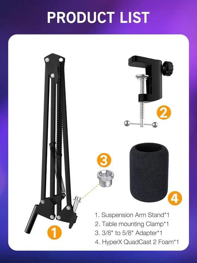 Alt view image 7 of 7 - QuadCast 2 Boom Arm, Mic Arm Microphone Arm for HyperX QuadCast 2 with HyperX QuadCast 2 Pop Filter, 3/8" to 5/8" Adapter