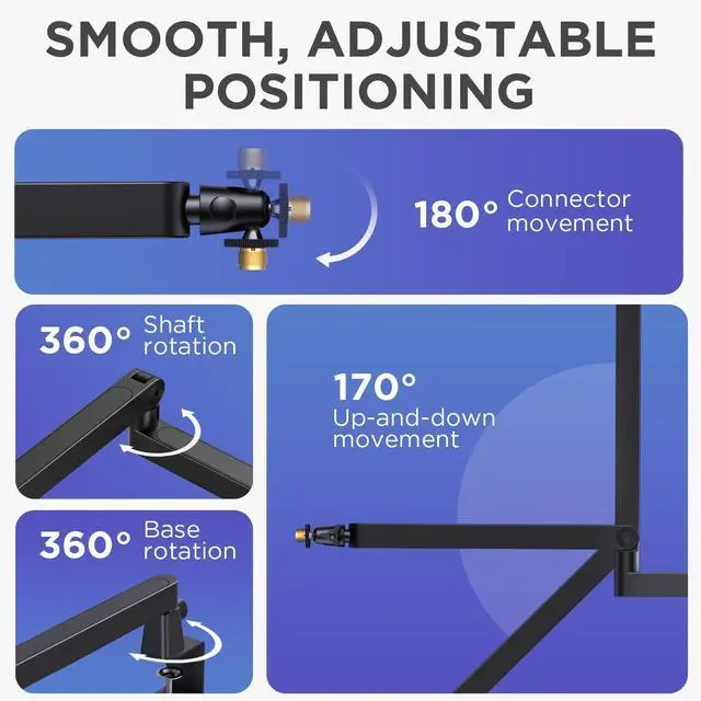 Alt view image 5 of 7 - Microphone Boom Arm, 360° Rotatable Low Profile Mic Stand with Magnetic Cable Management Desk Mount for Fifine AM8 K669B Blue Yeti HyperX QuadCast SoloCast AT2020, Black