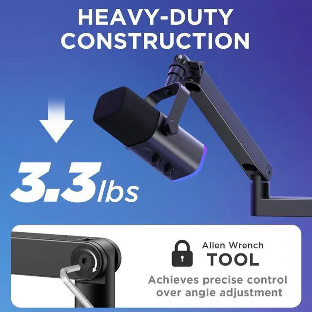Alt view image 7 of 7 - Microphone Boom Arm, 360° Rotatable Low Profile Mic Stand with Magnetic Cable Management Desk Mount for Fifine AM8 K669B Blue Yeti HyperX QuadCast SoloCast AT2020, Black