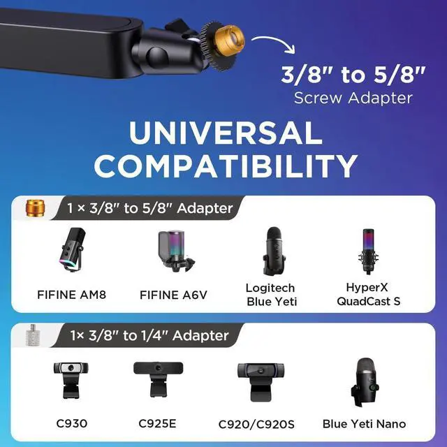 Alt view image 6 of 7 - Microphone Boom Arm, 360° Rotatable Low Profile Mic Stand with Magnetic Cable Management Desk Mount for Fifine AM8 K669B Blue Yeti HyperX QuadCast SoloCast AT2020, Black