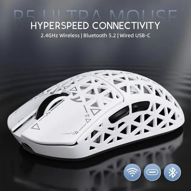 Alt view image 5 of 7 - 8K Carbon Fiber Wireless Gaming Mouse with 42000 DPI -PAW3950 MAX Sensor -39g Ultra-Lightweight-Nordic 52840 MCU Chip-Wired/BT/2.4GHz Wirelss Programmable Mouse for PC/Mac (White)