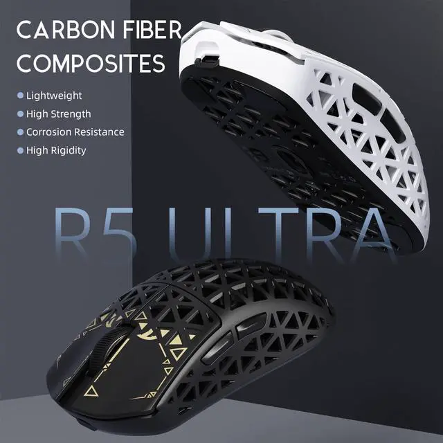 Alt view image 7 of 7 - 8K Carbon Fiber Wireless Gaming Mouse with 42000 DPI -PAW3950 MAX Sensor -39g Ultra-Lightweight-Nordic 52840 MCU Chip-Wired/BT/2.4GHz Wirelss Programmable Mouse for PC/Mac (White)