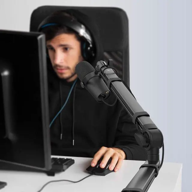 Alt view image 3 of 7 - Microphone Boom Arm, Low Profile 360° Adjustable Stick Microphone Arm Stand with Desk Mount Clamp, 5.91" Extended Riser, Screw Adapter, Cable Management, for Podcast Streaming Gaming Studio