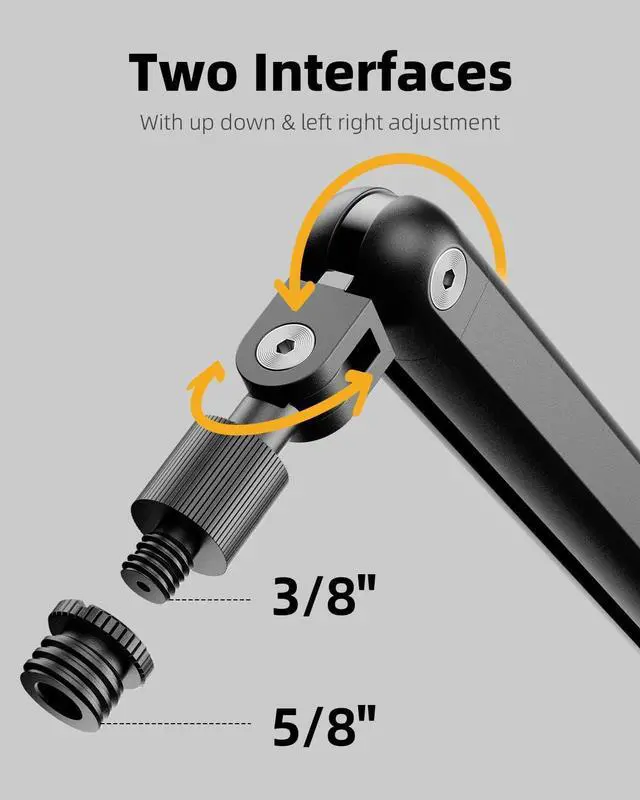 Alt view image 3 of 7 - Mic Arm for Lightweight Mics, Microphone Arm Rotatable, Storable Desk Mic Stand for Bear 3LB with Mount Clamp, Mic Stand Boom Arm with Cable Channel with 3/8'' 5/8'' Thread for Podcast, Gaming