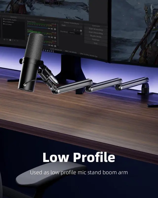 Alt view image 6 of 7 - Mic Arm for Lightweight Mics, Microphone Arm Rotatable, Storable Desk Mic Stand for Bear 3LB with Mount Clamp, Mic Stand Boom Arm with Cable Channel with 3/8'' 5/8'' Thread for Podcast, Gaming