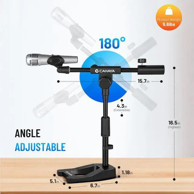 Alt view image 5 of 7 - Mic Stand Desk Adjustable - Boom Arm Desktop Microphone Stand Metal Weighted Base A-frame Table Mic Mount with 2 Mic Clips 3/8" to 5/8" Screw Adapter Mic Mount for Singing Stage Performance