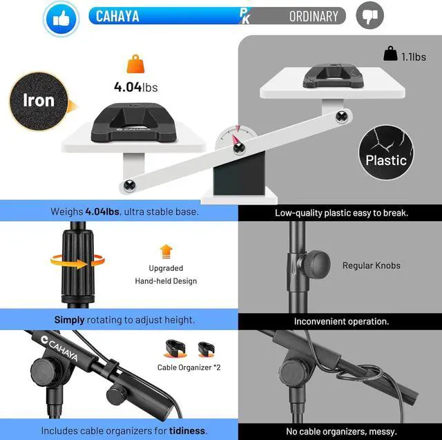 Alt view image 2 of 7 - Mic Stand Desk Adjustable - Boom Arm Desktop Microphone Stand Metal Weighted Base A-frame Table Mic Mount with 2 Mic Clips 3/8" to 5/8" Screw Adapter Mic Mount for Singing Stage Performance