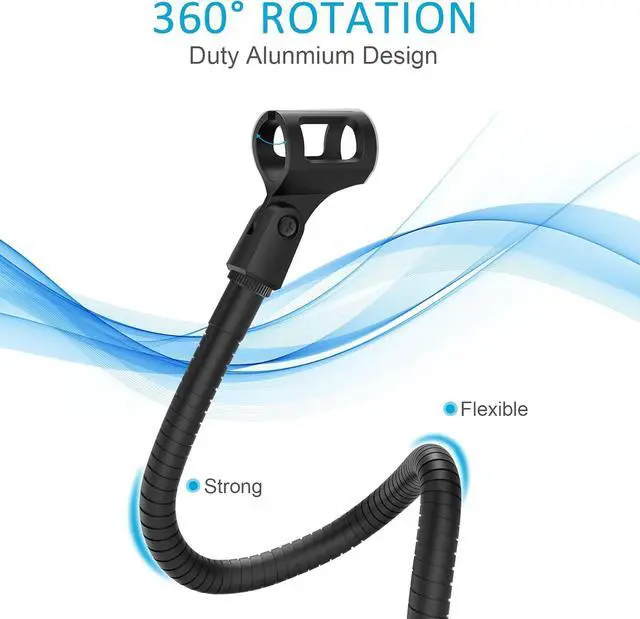 Alt view image 3 of 7 - Microphone Arm Stand,19 Inch Long Universal Gooseneck Desktop Mic Stand with 3/8" to 5/8" Adapter and Microphone Clip Holder, Upgraded Heavy Duty Desk Clamp for Blue Snowball Ice Mics Spark