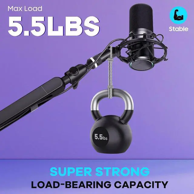 Alt view image 4 of 7 - Mic Stand Boom Arm - Low/High Profile Dual Use Desk Microphone Stand with 3.5in Extension Pole Desk Mount Clamp Cable Management Mic Stands with 2 Mic Clips