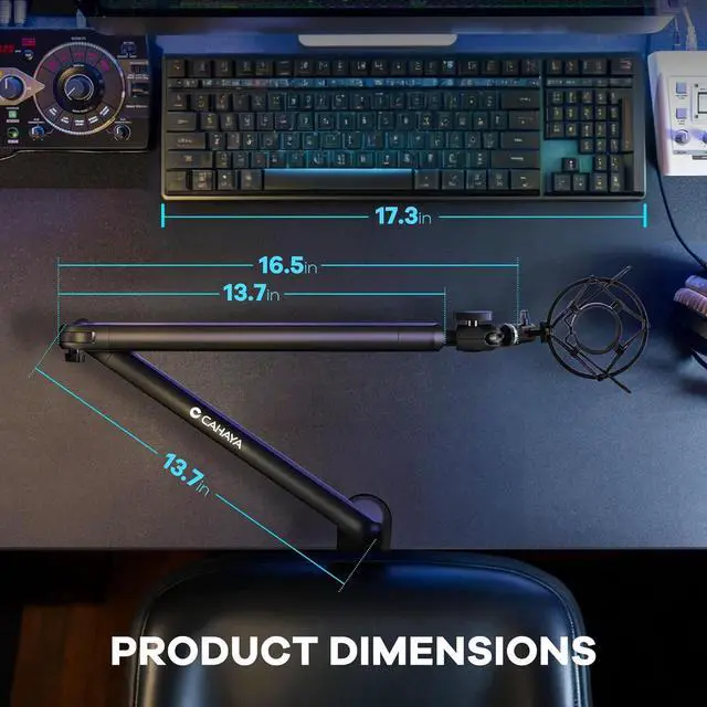 Alt view image 7 of 7 - Mic Stand Boom Arm - Low/High Profile Dual Use Desk Microphone Stand with 3.5in Extension Pole Desk Mount Clamp Cable Management Mic Stands with 2 Mic Clips
