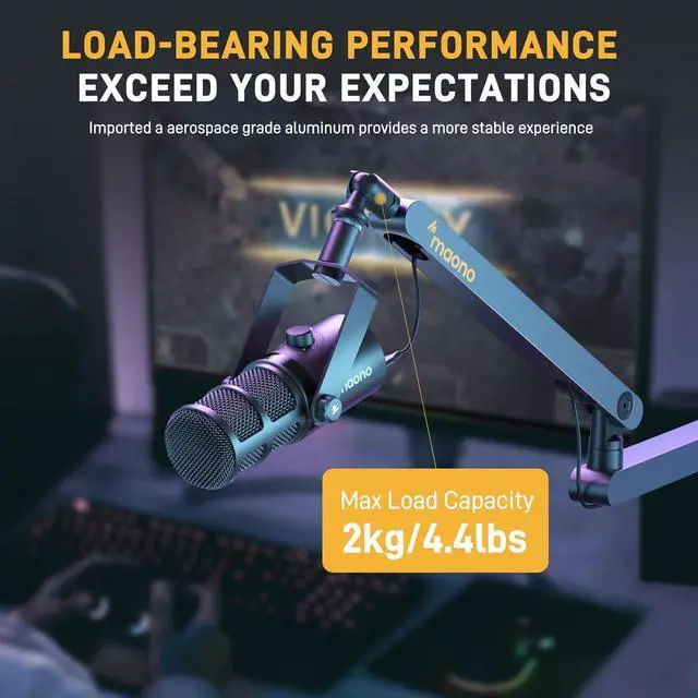 Alt view image 3 of 7 - Microphone Boom Arm, Low Profile Mic Arm with Cable Management Channels, Desk Mount Clamp, Fully Adjustable, Heavy Duty Mic Stand for Podcast Studio Streaming (BA92 Black)