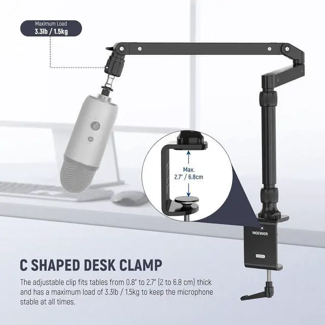 Alt view image 3 of 7 - Low Profile Mic Arm Desk Stand Mount with Damping, 360° Swivel Articulating Boom Arms with Heighten Pole & Cable Management Channels for Microphone Podcast Gaming Streaming Zoom Calls, MST002