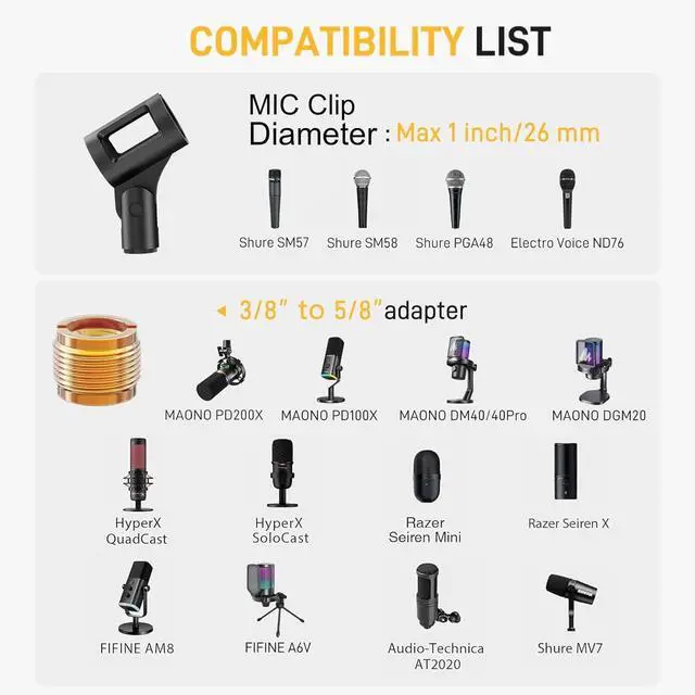 Alt view image 6 of 7 - Boom Arm Microphone Stand: Adjustable Metal Suspension Mic Boom Arm for Podcast Gaming Streaming Recording,with Desk Clamp and 3/8" to 5/8" Screw Adapter-Max Load 1KG BA20 Black