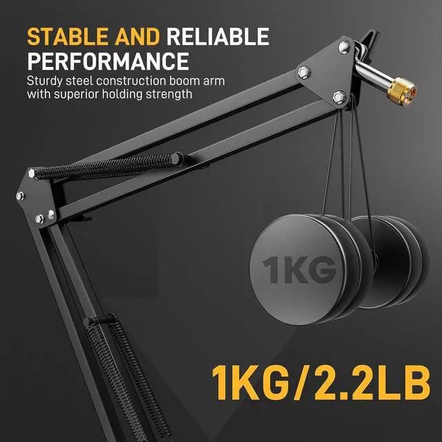 Alt view image 4 of 7 - Boom Arm Microphone Stand: Adjustable Metal Suspension Mic Boom Arm for Podcast Gaming Streaming Recording,with Desk Clamp and 3/8" to 5/8" Screw Adapter-Max Load 1KG BA20 Black