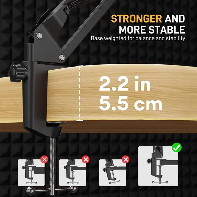 Alt view image 3 of 7 - Boom Arm Microphone Stand: Adjustable Metal Suspension Mic Boom Arm for Podcast Gaming Streaming Recording,with Desk Clamp and 3/8" to 5/8" Screw Adapter-Max Load 1KG BA20 Black