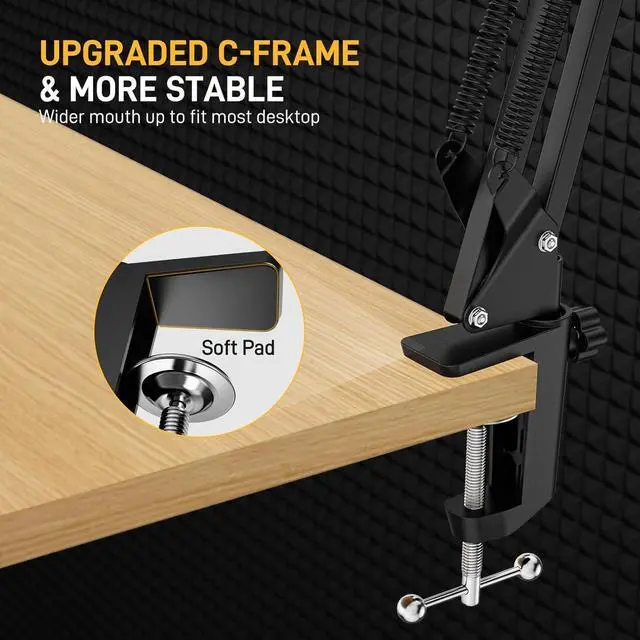 Alt view image 7 of 7 - Boom Arm Microphone Stand: Adjustable Metal Suspension Mic Boom Arm for Podcast Gaming Streaming Recording,with Desk Clamp and 3/8" to 5/8" Screw Adapter-Max Load 1KG BA20 Black
