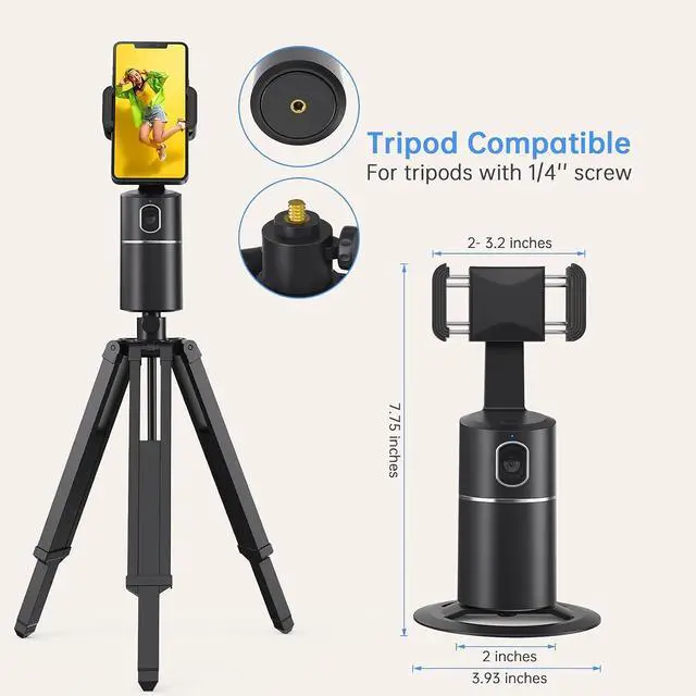 Alt view image 6 of 7 - Auto Face Tracking Phone Holder, No App Required, 360° Rotation Face Body Phone Tracking Tripod Smart Shooting Camera Mount for Live Vlog Streaming Video, Rechargeable Battery-Black