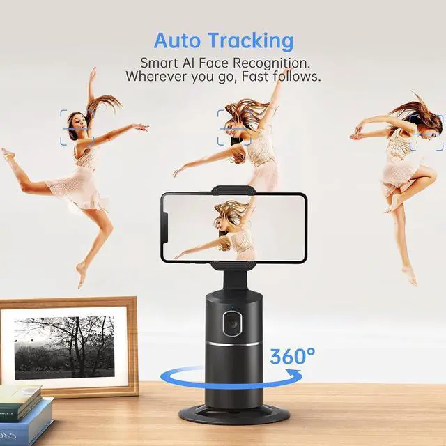Alt view image 3 of 7 - Auto Face Tracking Phone Holder, No App Required, 360° Rotation Face Body Phone Tracking Tripod Smart Shooting Camera Mount for Live Vlog Streaming Video, Rechargeable Battery-Black