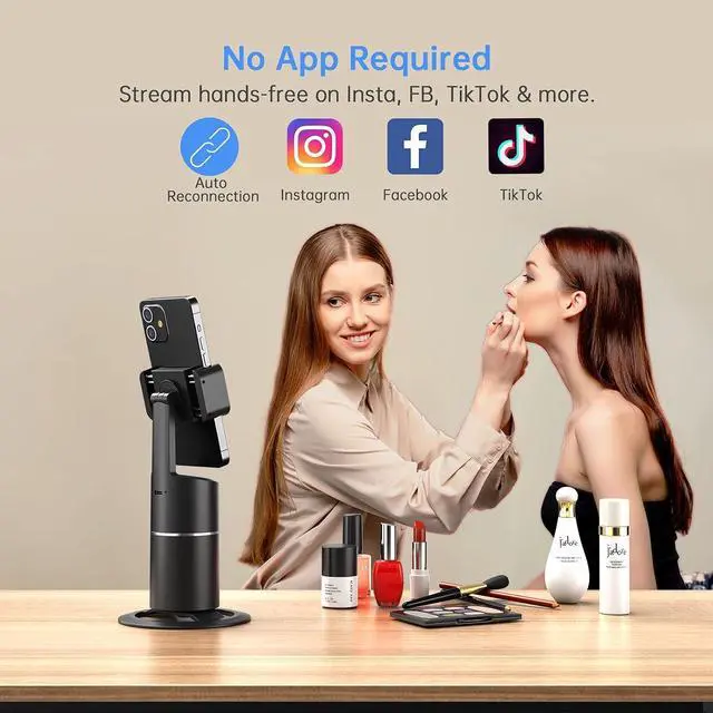 Alt view image 4 of 7 - Auto Face Tracking Phone Holder, No App Required, 360° Rotation Face Body Phone Tracking Tripod Smart Shooting Camera Mount for Live Vlog Streaming Video, Rechargeable Battery-Black