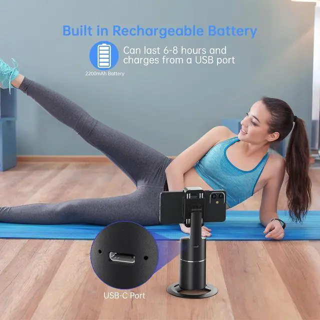 Alt view image 7 of 7 - Auto Face Tracking Phone Holder, No App Required, 360° Rotation Face Body Phone Tracking Tripod Smart Shooting Camera Mount for Live Vlog Streaming Video, Rechargeable Battery-Black