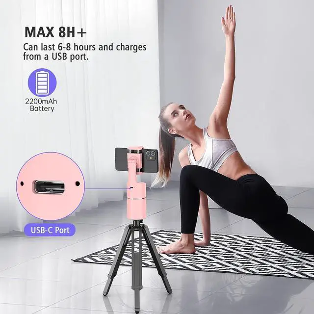 Alt view image 7 of 7 - Auto Face Tracking Phone Holder, No App Required, 360° Rotation Face Body Phone Tracking Tripod Smart Shooting Camera Mount for Live Vlog Streaming Video, Rechargeable Battery-Pink