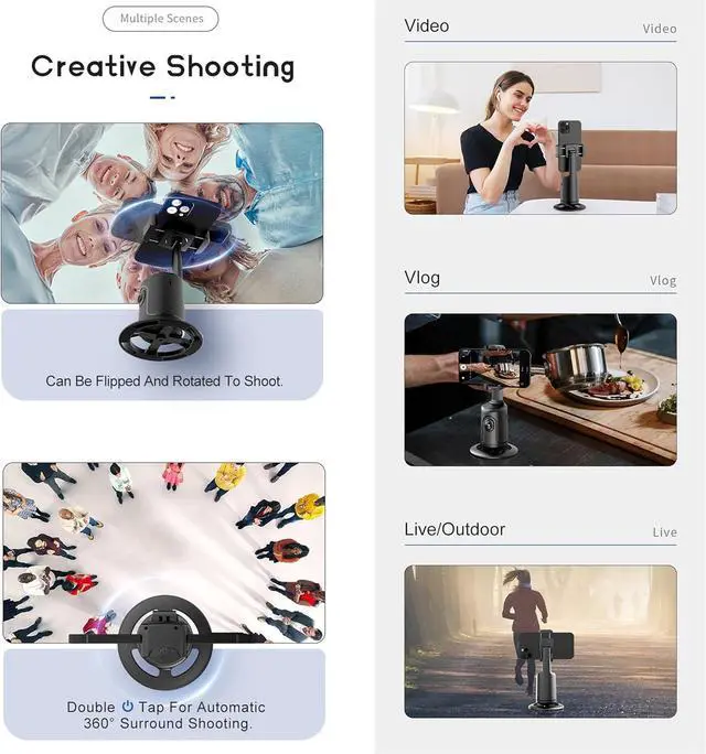 Alt view image 5 of 6 - Auto Tracking Phone Holder,360° Rotation Phones Camera Mount Smart Shooting Phone Tracking Holder with Remote Selfie Stick for iPhone Android Stabilizer Shooting Live,No App,Rechargeable (White)