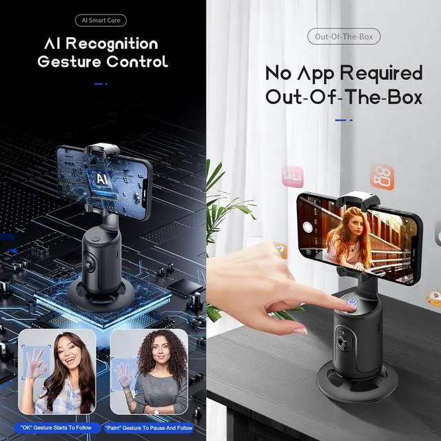 Alt view image 3 of 6 - Auto Tracking Phone Holder,360° Rotation Phones Camera Mount Smart Shooting Phone Tracking Holder with Remote Selfie Stick for iPhone Android Stabilizer Shooting Live,No App,Rechargeable (White)