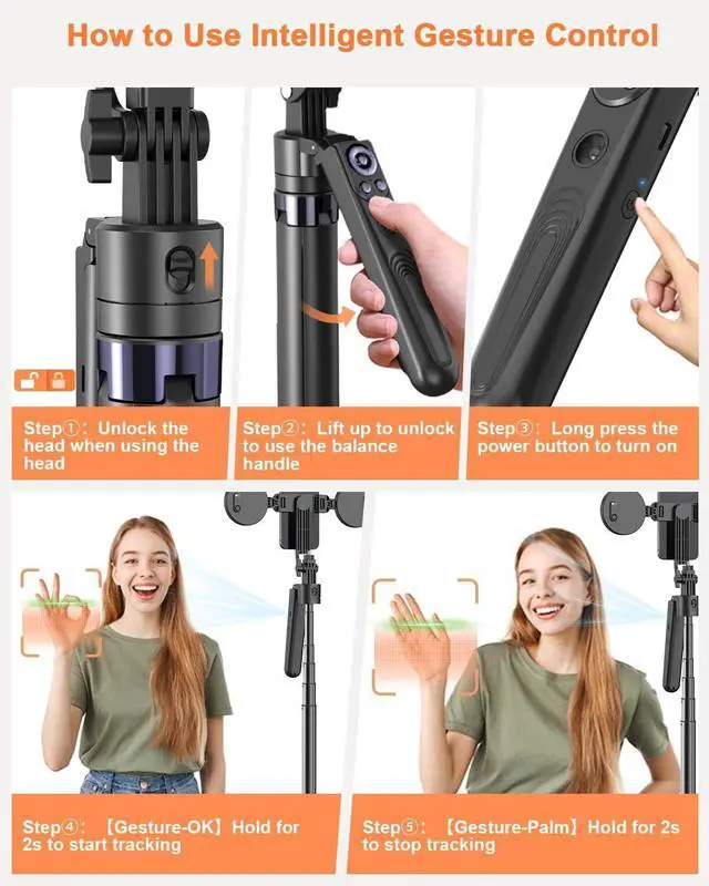 Alt view image 7 of 7 - 71 Auto Face Tracking Tripod for iPhone with Light,360° Rotating Phone Stand with Rechargeable Remote Control for TikTok Vlog Video Recording, Phone Tripod for Android Camera/GoPro/Ring Light
