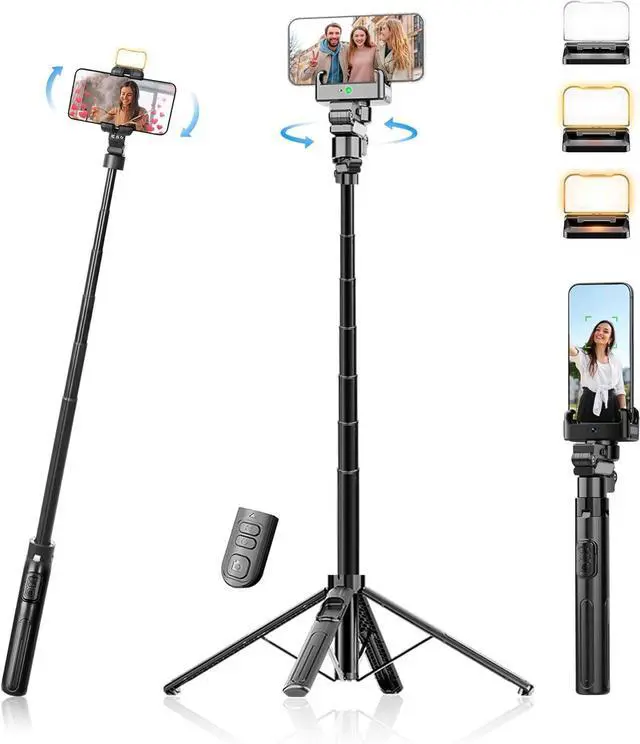 Main image of Auto Face Tracking Tripod & 360° Rotating Selfie Stick with Light, Smart AI Motion Sensor, Facial Recognition, 1-Axis Gimbal Stabilizer Phone Holder for iPhone/Android, TikTok Video Recording/Vlog