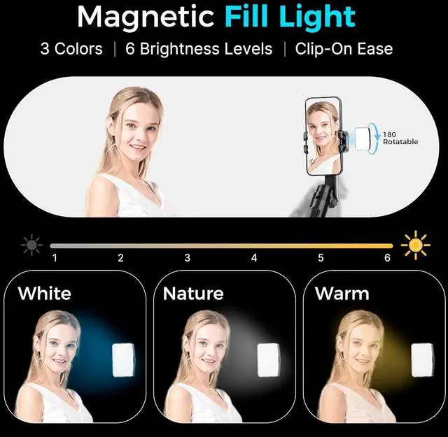 Alt view image 4 of 7 - Auto Face Tracking Tripod & 360° Rotating Selfie Stick with Light, Smart AI Motion Sensor, Facial Recognition, 1-Axis Gimbal Stabilizer Phone Holder for iPhone/Android, TikTok Video Recording/Vlog