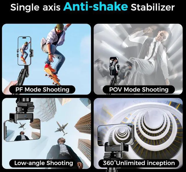 Alt view image 3 of 7 - Auto Face Tracking Tripod & 360° Rotating Selfie Stick with Light, Smart AI Motion Sensor, Facial Recognition, 1-Axis Gimbal Stabilizer Phone Holder for iPhone/Android, TikTok Video Recording/Vlog