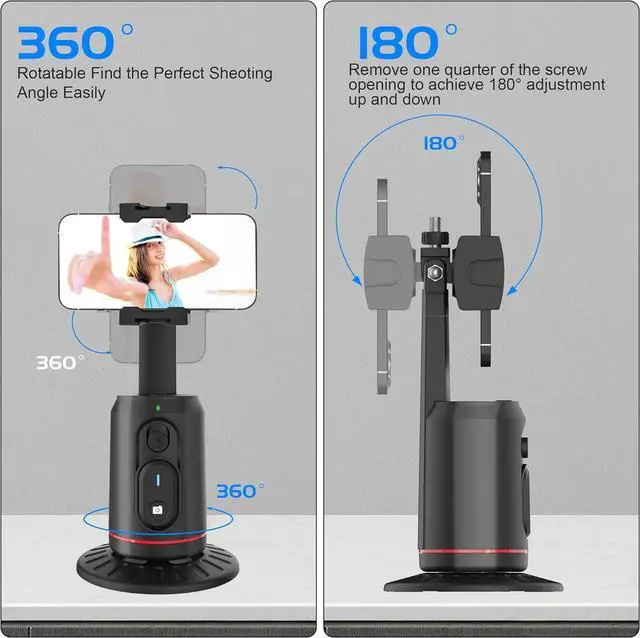 Alt view image 5 of 7 - Auto Face Tracking Phone Holder for Phone, GoPro, Compact Camera, 360° Rotation Mount with Remote Compatible with Tripod, Rotating Stand for iPhone for Vlog, Streaming, Video, FaceTime, TIK Tok