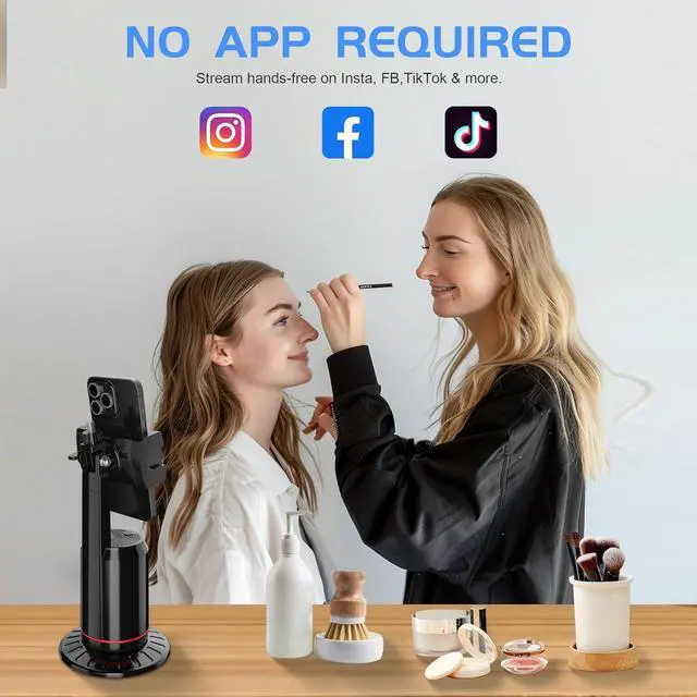 Alt view image 4 of 7 - Auto Face Tracking Phone Holder for Phone, GoPro, Compact Camera, 360° Rotation Mount with Remote Compatible with Tripod, Rotating Stand for iPhone for Vlog, Streaming, Video, FaceTime, TIK Tok
