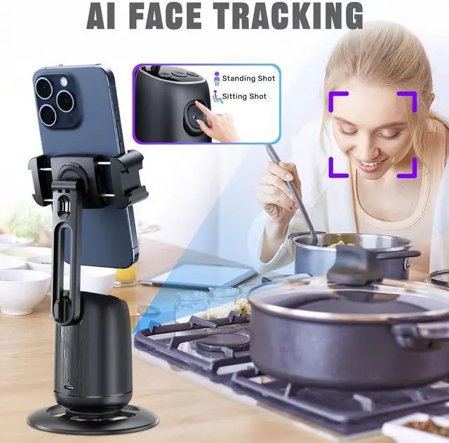 Alt view image 4 of 6 - Auto Face Tracking Tripod,360°Rotation Tracking Phone Stand,Phone Camera Stand with Remote,Colorful Light and Gesture Control,Rechargeable Smart Shooting Stand for Live Video Recording,FaceTime,No APP