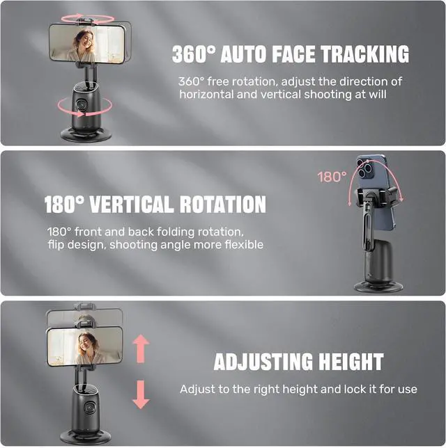 Alt view image 5 of 6 - Auto Face Tracking Tripod,360°Rotation Tracking Phone Stand,Phone Camera Stand with Remote,Colorful Light and Gesture Control,Rechargeable Smart Shooting Stand for Live Video Recording,FaceTime,No APP