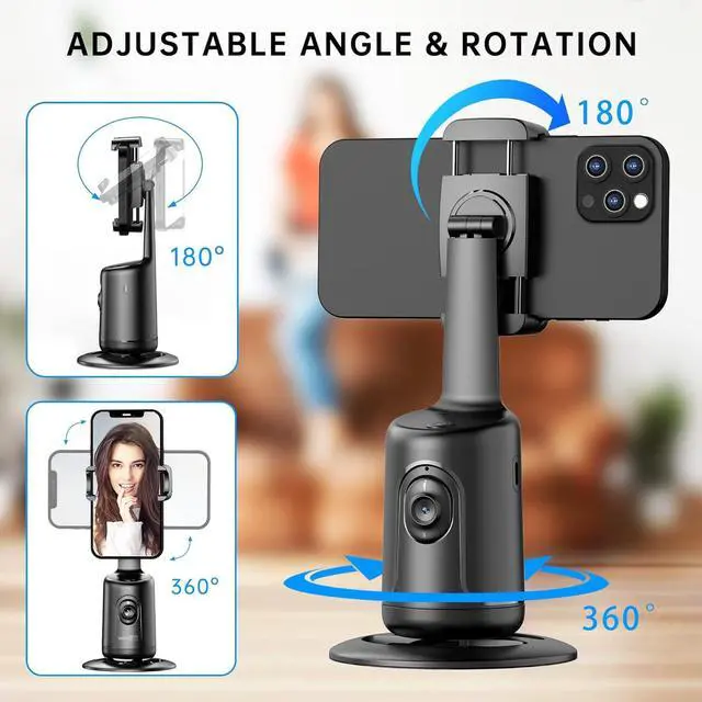 Alt view image 4 of 7 - Auto Tracking Phone Holder, Auto Face Tracking Tripod, Portable All-in-one Smart Selfie Stick 360 Rotation Fast Face & Object Tracking Cameraman Robot Mount for Phone Video Vlog Live Streaming(Black)