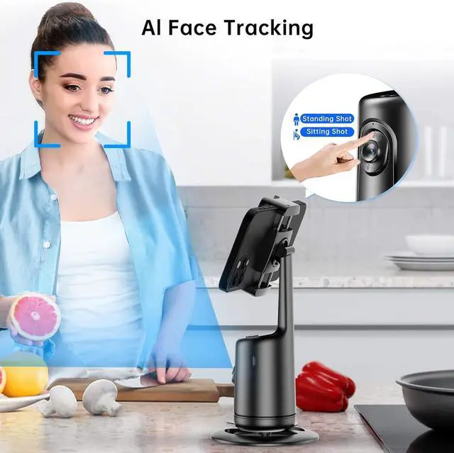 Alt view image 3 of 7 - Auto Tracking Phone Holder, Auto Face Tracking Tripod, Portable All-in-one Smart Selfie Stick 360 Rotation Fast Face & Object Tracking Cameraman Robot Mount for Phone Video Vlog Live Streaming(Black)