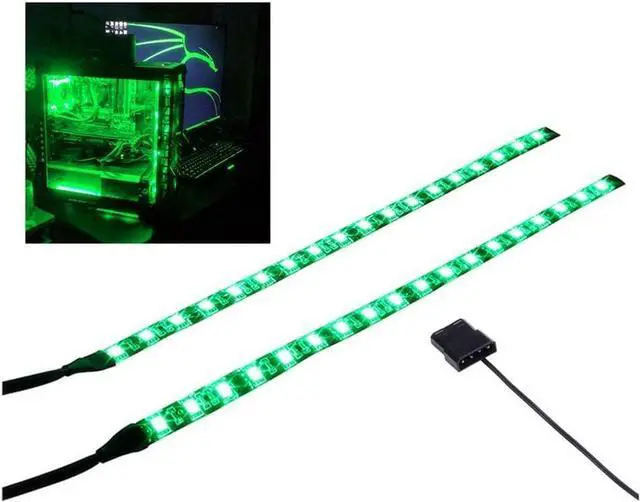 Main image of PC LED Light Strip Computer Case Lighting White with Magnetic Back, Molex Connector, 2pack LED Strip for PC Case Lighting Kit (30cm,18leds,S Series,Green)