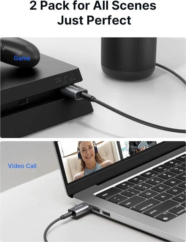 Alt view image 3 of 7 - 2 Pack USB to 3.5mm Jack Audio Adapter, JSAUX USB to Audio Aux Adapter External Stereo Sound Card TRRS Female Headset for PS4, PS5, Headphone,Mac, Linux, Laptop, Desktops, Docking Station