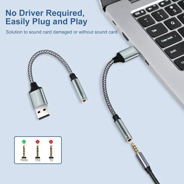 Alt view image 2 of 6 - (2-Pack) QimKero External Stereo Sound Card, USB-A to 3.5mm TRRS 4-Pole Female, USB to 3.5mm AUX Stereo Audio Cable for PC Windows, Laptop, Mac, Desktops, Linux, PS4 Plug and Play No Drivers Needed