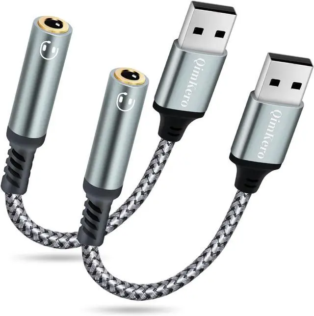 Main image of (2-Pack) QimKero External Stereo Sound Card, USB-A to 3.5mm TRRS 4-Pole Female, USB to 3.5mm AUX Stereo Audio Cable for PC Windows, Laptop, Mac, Desktops, Linux, PS4 Plug and Play No Drivers Needed
